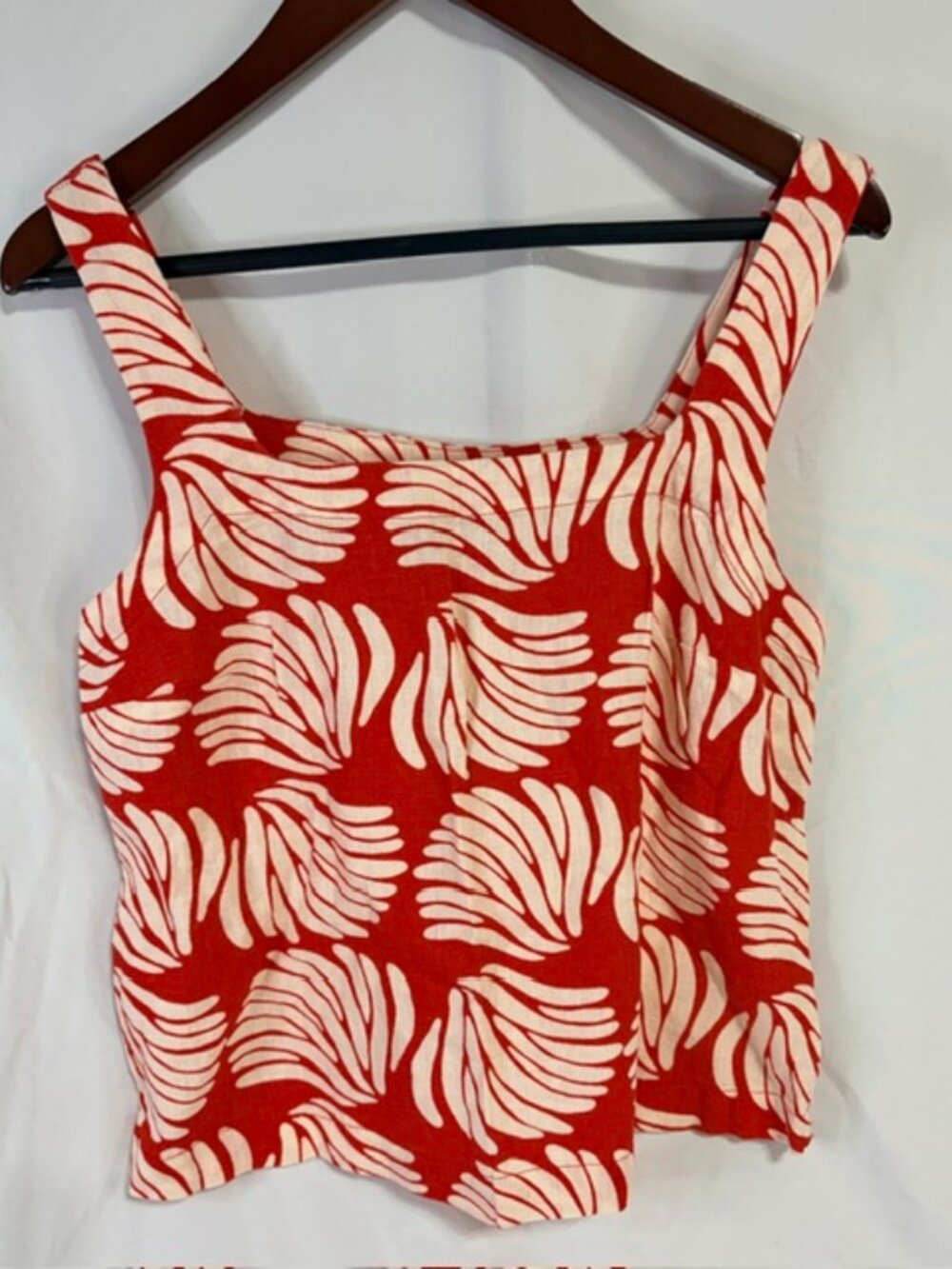 NWT A New Day Red & Cream Linen Blend Square Neck Tank Top (Size S)